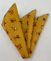 Brick, Brown, Off-White on Dark Gold Macclesfield Printed Fishing Lure Wool Pocket square MCWP-1